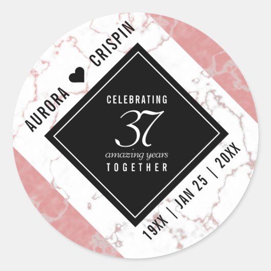 Elegant 37th Alabaster Wedding Jubileum Ronde Sticker (Voorkant)