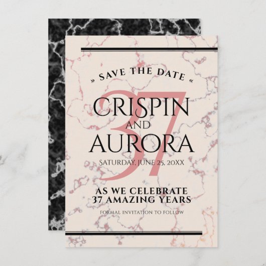 Elegant 37th Alabaster Wedding Jubileum Save The Date (Voorkant / Achterkant)
