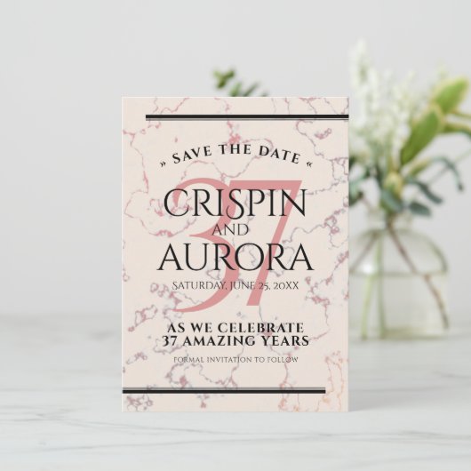 Elegant 37th Alabaster Wedding Jubileum Save The Date (Staand voorkant)