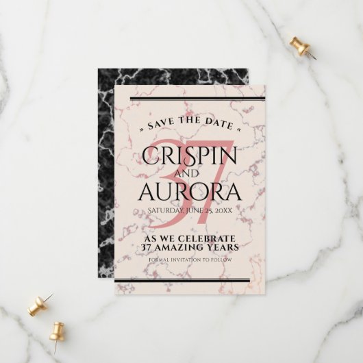 Elegant 37th Alabaster Wedding Jubileum Save The Date (Voorkant / Achterkant in situ)