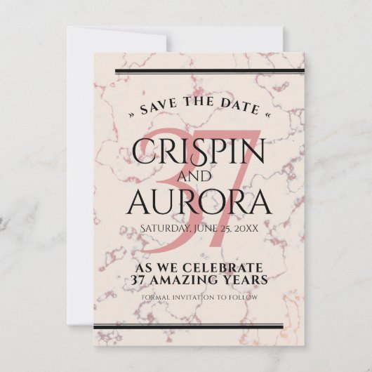 Elegant 37th Alabaster Wedding Jubileum Save The Date (Voorkant)