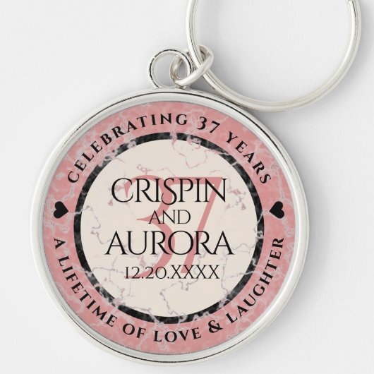 Elegant 37th Alabaster Wedding Jubileum Sleutelhanger (Voorkant)