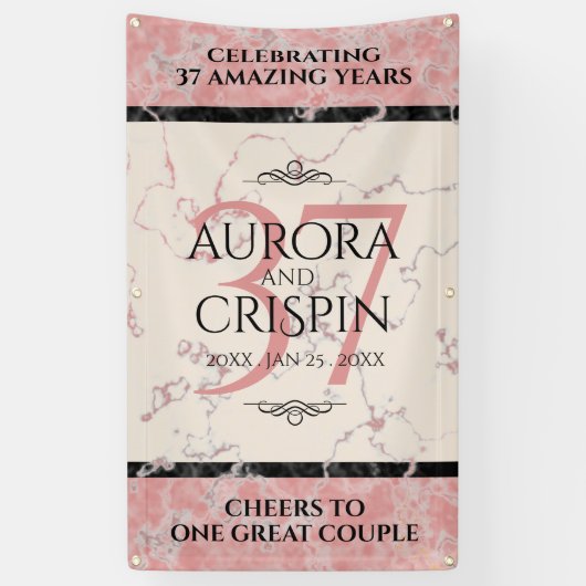 Elegant 37th Alabaster Wedding Jubileum Spandoek (Verticaal)