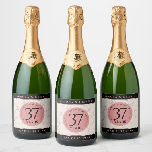 Elegant 37th Alabaster Wedding Jubileum Sparkling Wijnetiket (Flessen)