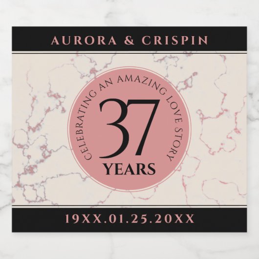 Elegant 37th Alabaster Wedding Jubileum Sparkling Wijnetiket (Enkel label)