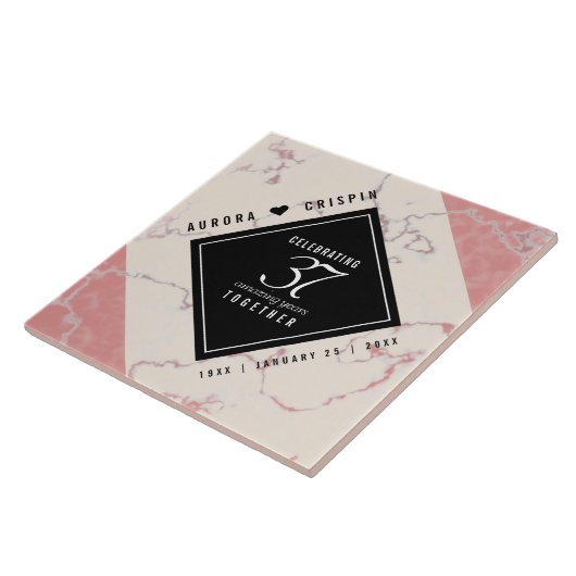 Elegant 37th Alabaster Wedding Jubileum Tegeltje (Zijkant)