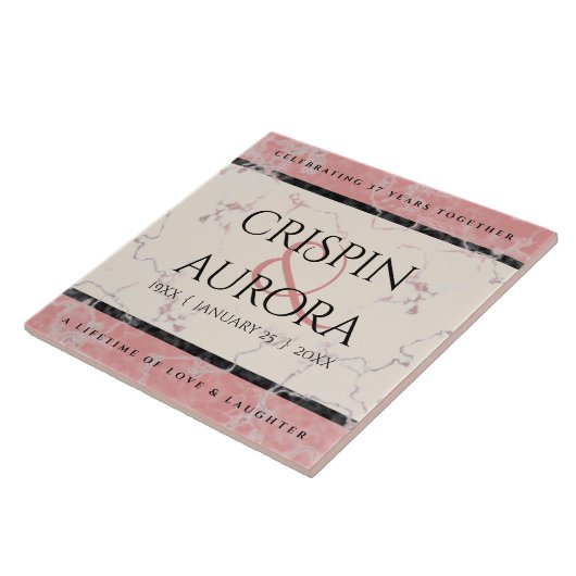 Elegant 37th Alabaster Wedding Jubileum Tegeltje (Zijkant)