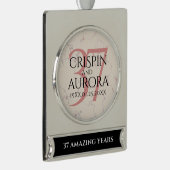 Elegant 37th Alabaster Wedding Jubileum Verzilverd Banner Ornament (Rechts)