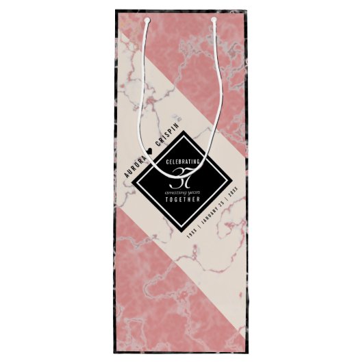 Elegant 37th Alabaster Wedding Jubileum Wijn Cadeautas (Achterkant)