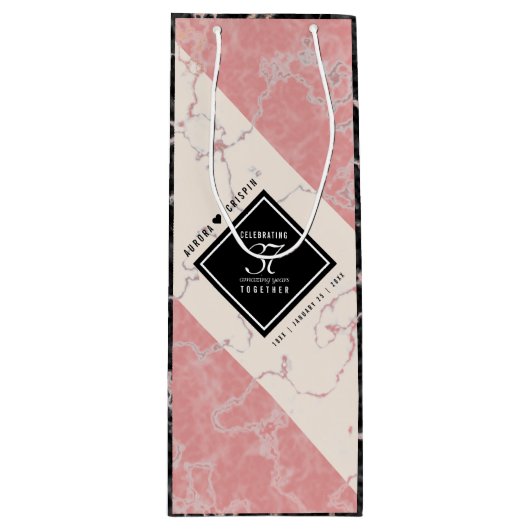 Elegant 37th Alabaster Wedding Jubileum Wijn Cadeautas (Voorkant)