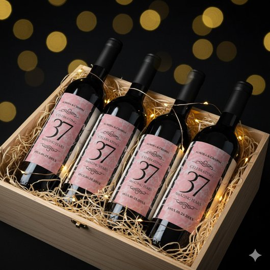 Elegant 37th Alabaster Wedding Jubileum Wijn Etiket