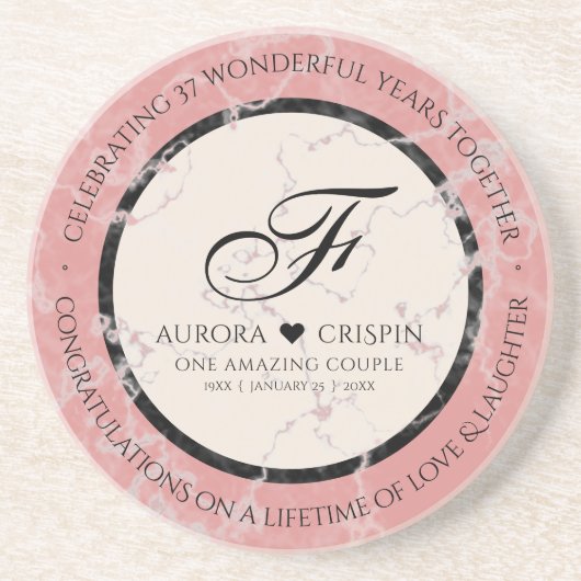 Elegant 37th Alabaster Wedding Jubileum Zandsteen Onderzetter (Voorkant)