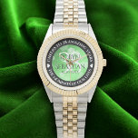 Elegant 38th Emerald Wedding Anniversary Horloge<br><div class="desc">Celebrate the 38th emerald wedding anniversary with this commemorative watch! Elegant lettering with hexagonal confetti on an emerald green background add a memorable touch for this special occasion and extraordinary milestone. Customize with couple's names,  dates of marriage,  and congratulatory messages.

Design © W.H. Sim. See more at zazzle.com/expressionsoccasions</div>