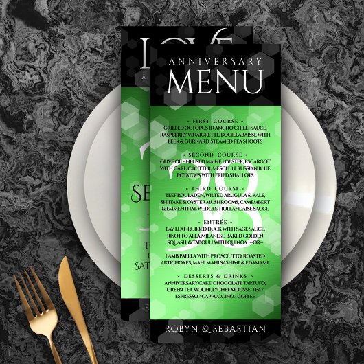 Elegant 38th Emerald Wedding Jubileum Menu