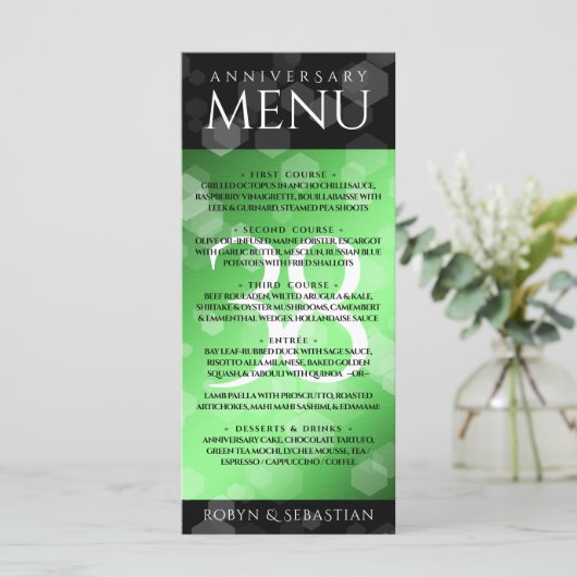 Elegant 38th Emerald Wedding Jubileum Menu (Staand voorkant)