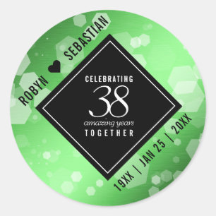 Elegant 38th Emerald Wedding Jubileum Ronde Sticker