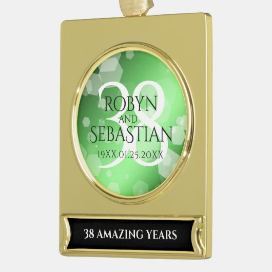 Elegant 38th Emerald Wedding Jubileum Verguld Banner Ornament (Links)