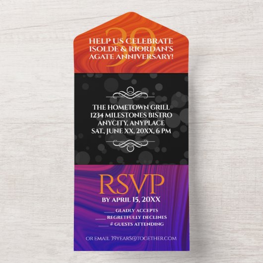 Elegant 39e Agaten Huwelijksjubileum Viering All In One Uitnodiging (Binnen)