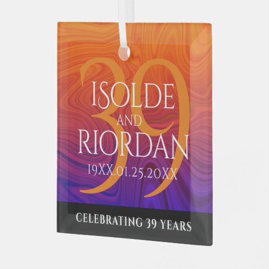 Elegant 39th Agate Wedding Jubileum Celebration Glas Ornament (Voorkant links)