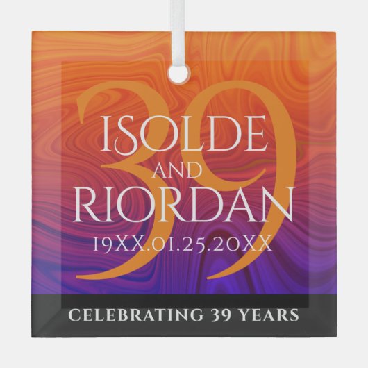 Elegant 39th Agate Wedding Jubileum Celebration Glas Ornament (Voorkant)