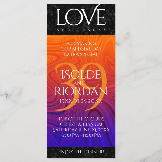 Elegant 39th Agate Wedding Jubileum Celebration Menu (Achterkant)