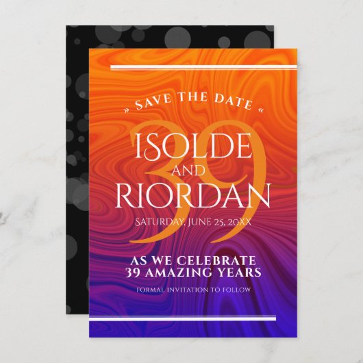 Elegant 39th Agate Wedding Jubileum Celebration Save The Date (Voorkant / Achterkant)