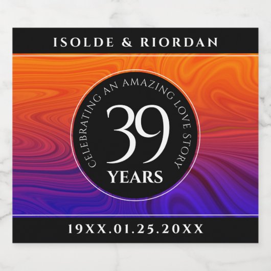 Elegant 39th Agate Wedding Jubileum Celebration Sparkling Wijnetiket (Enkel label)