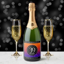 Elegant 39th Agate Wedding Jubileum Celebration Sparkling Wijnetiket