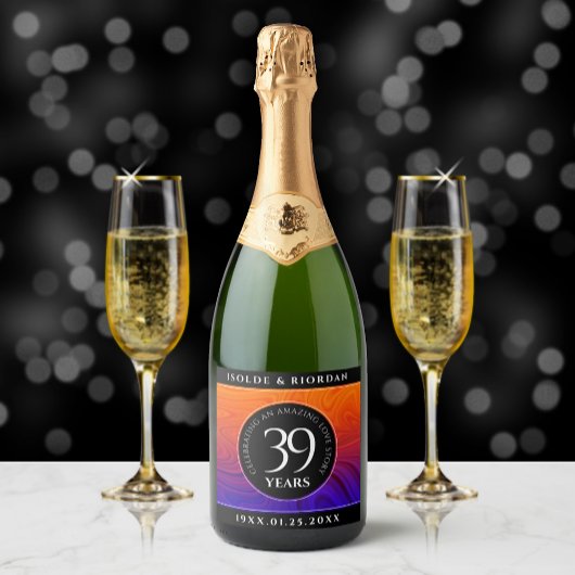 Elegant 39th Agate Wedding Jubileum Celebration Sparkling Wijnetiket
