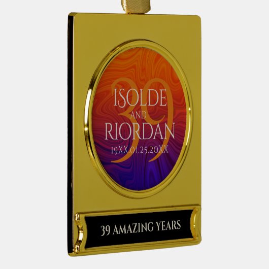 Elegant 39th Agate Wedding Jubileum Celebration Verguld Banner Ornament (Rechts)