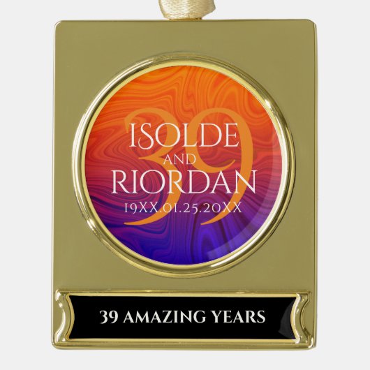 Elegant 39th Agate Wedding Jubileum Celebration Verguld Banner Ornament (Voorkant)