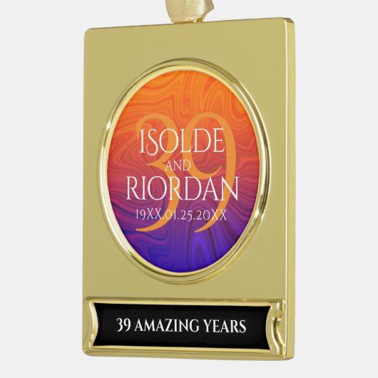 Elegant 39th Agate Wedding Jubileum Celebration Verguld Banner Ornament (Links)
