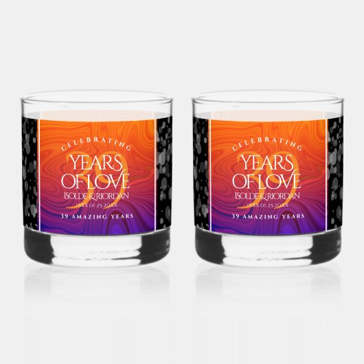 Elegant 39th Agate Wedding Jubileum Celebration Whisky Glas (Achterkant)