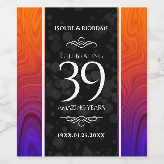 Elegant 39th Agate Wedding Jubileum Wijn Etiket (Enkel label)