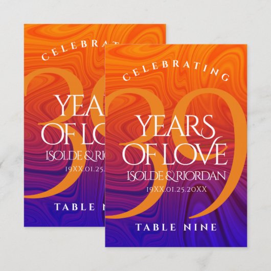 Elegant 39th Wedding Jubileum Table Card Bedankkaart (Voorkant / Achterkant)