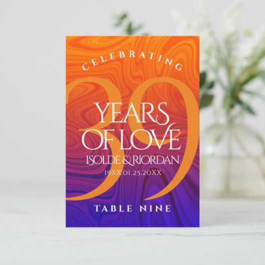 Elegant 39th Wedding Jubileum Table Card Bedankkaart (Staand voorkant)
