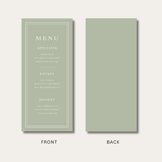 Elegant 3 Course Sage Green Menu
