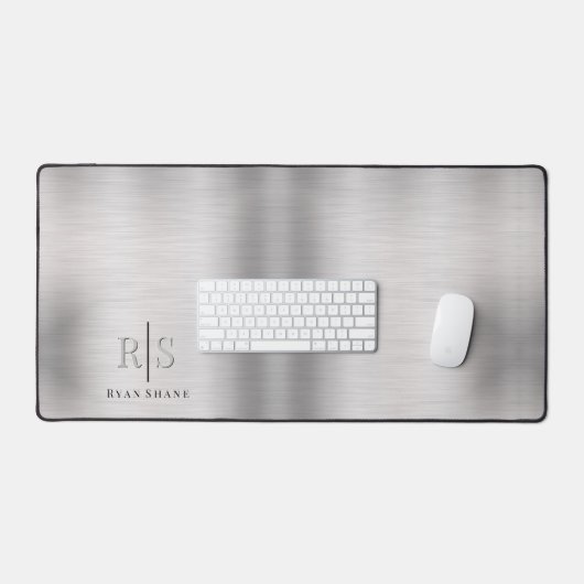 Elegant 3-D Monogram & Naam, Geborsteld Zilver, vs Bureaumat (Keyboard & Muis)