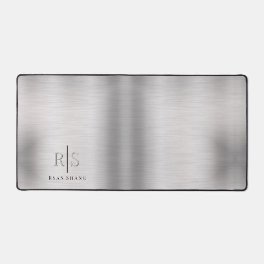 Elegant 3-D Monogram & Naam, Geborsteld Zilver, vs Bureaumat (Voorkant)