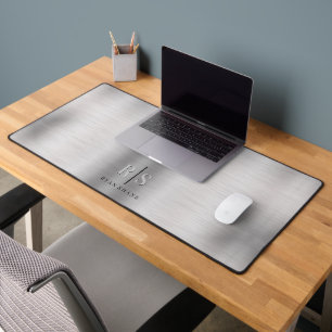 Elegant 3-D Monogram & Zwarte Naam, Geborsteld Zil Bureaumat