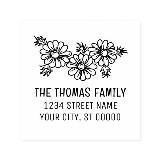 Elegant 3 Daisies Bloemen Bloemen Naam Adres Zelfinktende Stempel (Design)