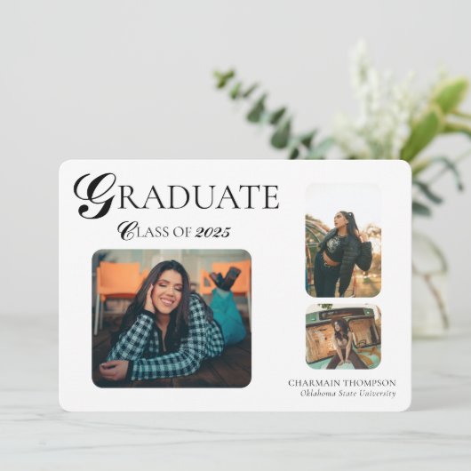 Elegant 3 foto Afstuderen Kaart (Staand voorkant)