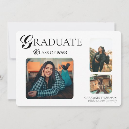 Elegant 3 foto Afstuderen Kaart (Voorkant)
