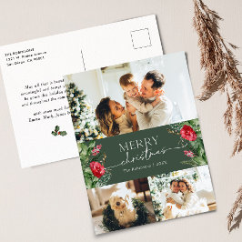 Elegant 3 foto Botanische Vrolijke Kerstvakantie Briefkaart