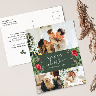 Elegant 3 foto Botanische Vrolijke Kerstvakantie Briefkaart