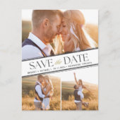 Elegant 3 foto bruiloft Bewaar de datum Aankondigingskaart (Voorkant)