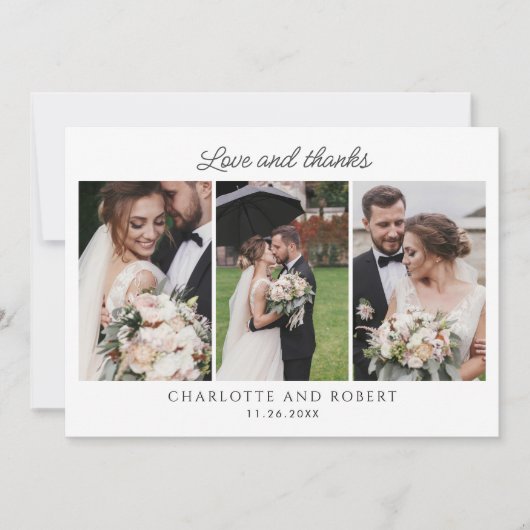 Elegant 3 Foto bruiloft Hartelijk dank Notitiekaartje (Voorkant)