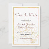 Elegant 3 Foto Burgundy Gold Blush Pink Floral Save The Date (Achterkant)