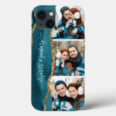 Elegant 3 foto collage namen Blauwgroen gouden aga Case-Mate iPhone Case (Achterkant)