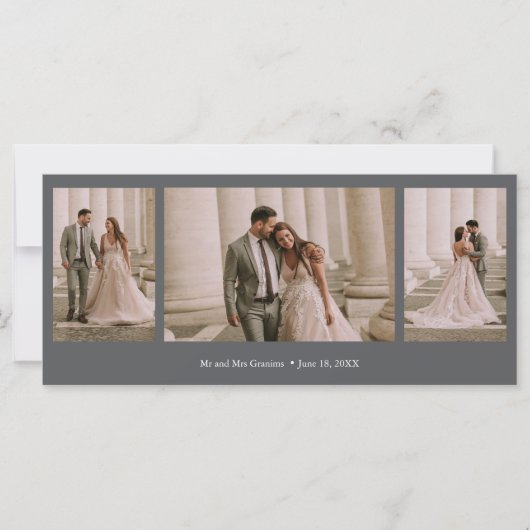 Elegant 3 foto grijs bruiloft Dank u (Voorkant)